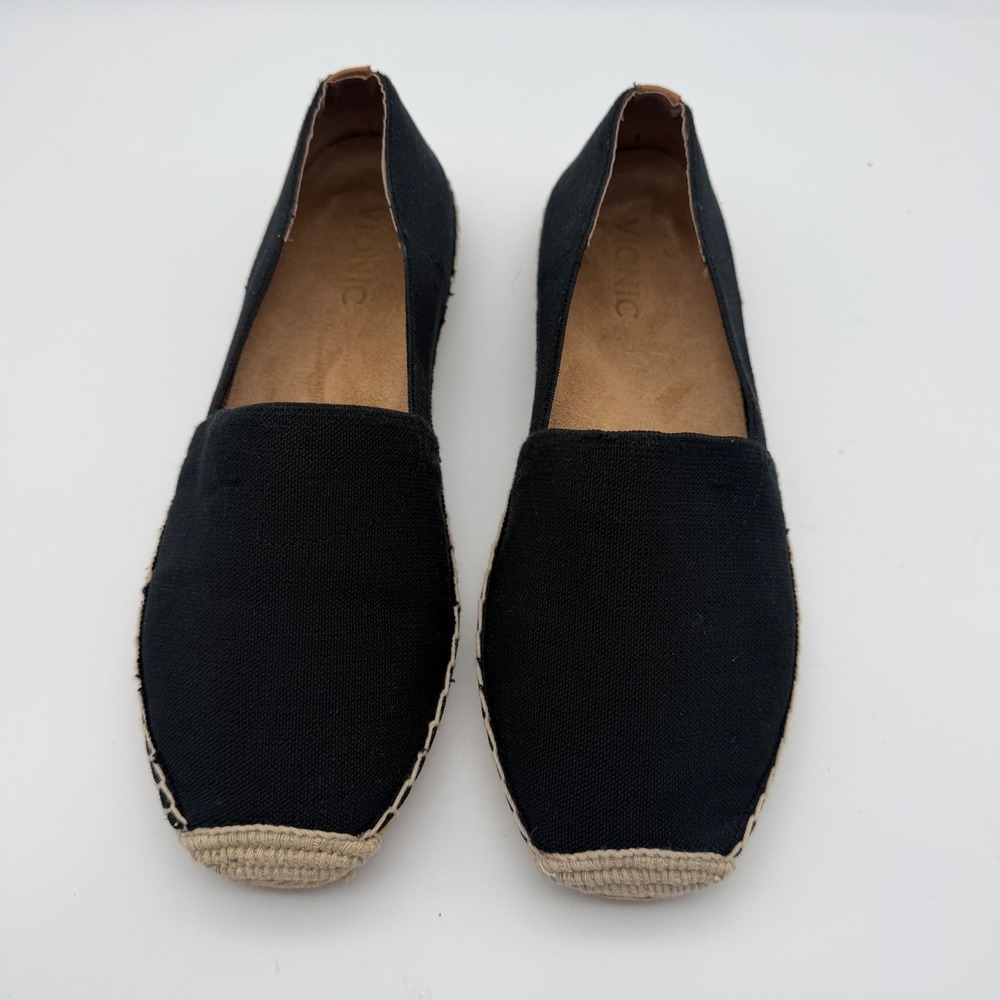 Vionic 356 Valeri Black Canvas Espadrille Flats Sz 9 Orthotic Slip On Minimalist